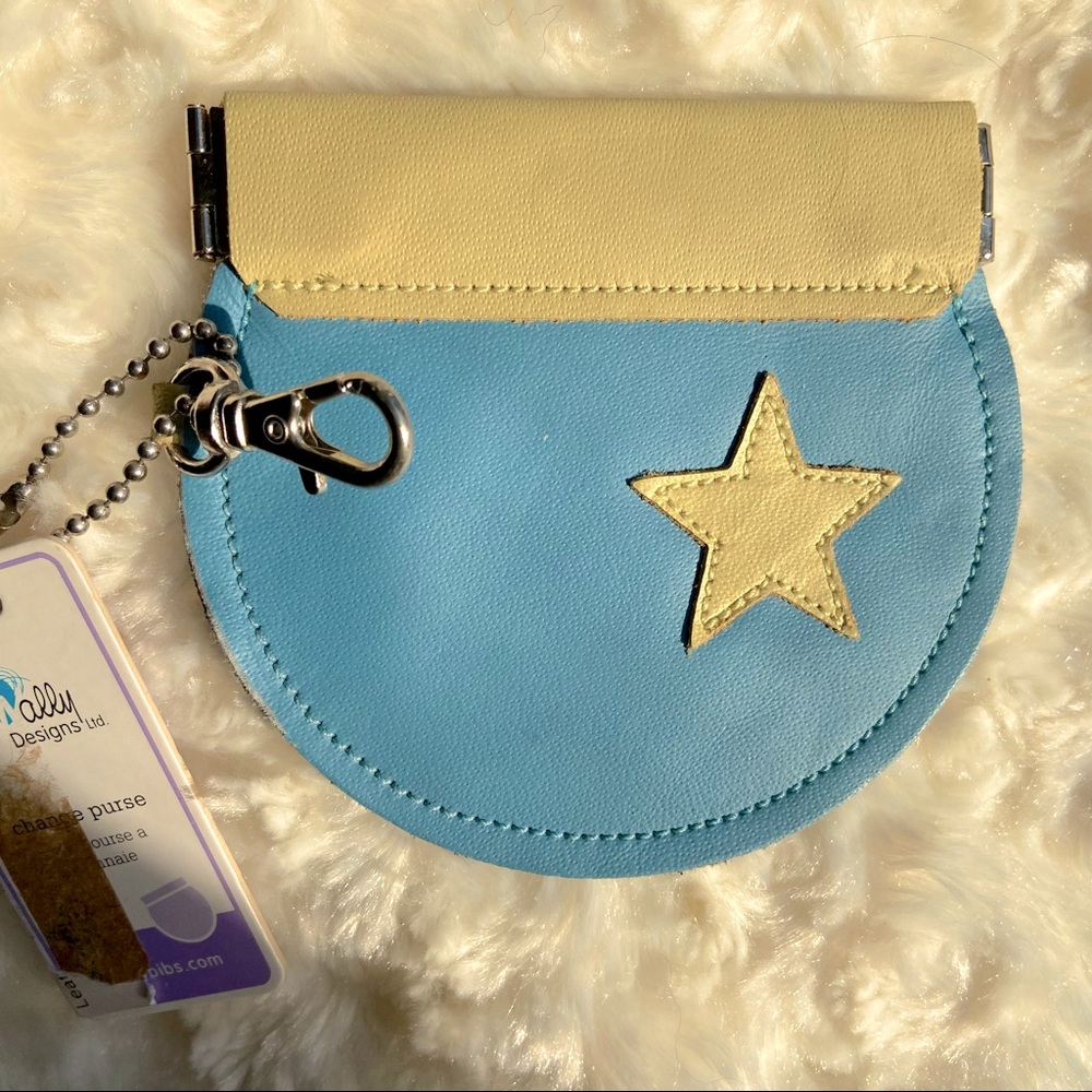 Genuine Leather Change Purse - Star Blue